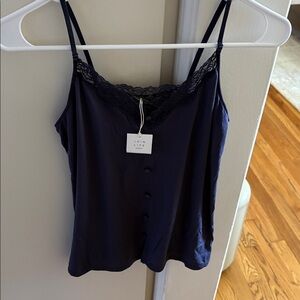 Women's Navy Camisole with Lace Trim